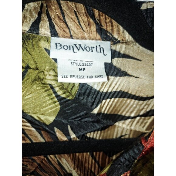 BonWorth Tropical Blouse Multicolor Floral 3/4 Sleeve Button Up Medium Petite - Picture 5 of 7